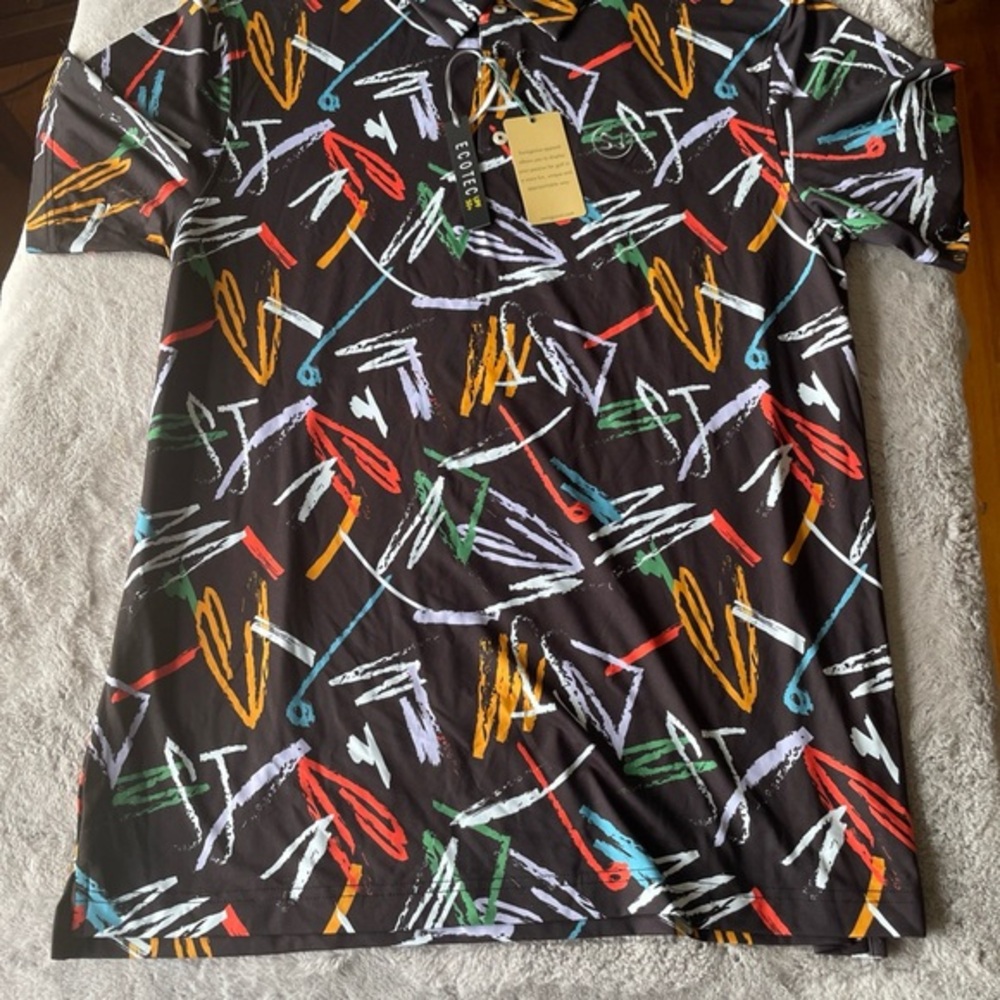 Swingjuice Black Short Sleeve Shirt With Multicolor Abstract Brushstrokes Medium